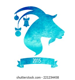 New Year of the goat 2015 poster or card vector design with the profile silhouette of a goat