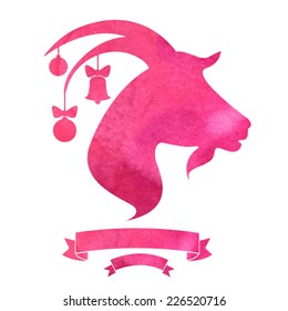 New Year of the goat 2015 poster or card vector design with the profile silhouette of a goat