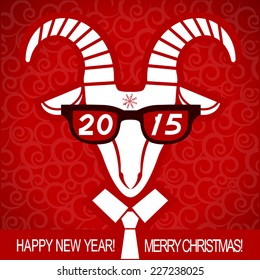 New Year goat with glasses.Vector red business greeting card
