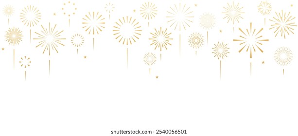 New Year gold background isolated with fireworks ans stars