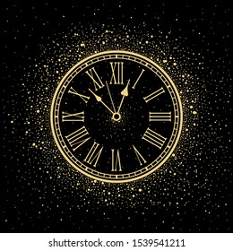New Year gold Clock. isolated on black background