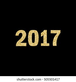 New Year, gold glitter text on a black background in 2017. an object. for registration of congratulations, cards, banners Happy New Year, Merry Christmas. vector illustration.