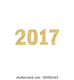New Year, gold glitter text 2017 on white background. an object. for registration of congratulations, cards, banners Happy New Year, Merry Christmas. vector illustration.