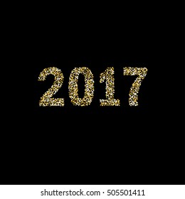 New Year, gold star glitter text on a black background in 2017. an object. for registration of congratulations, cards, banners Happy New Year, Merry Christmas. vector illustration.