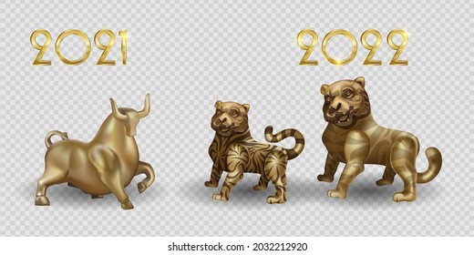 New Year of the gold Tiger 2022, tiger cub freehand drawing gold. The contour for embossing or relief in gold. Illustration for printing on T-shirts, textiles and souvenirs.