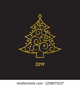 New Year gold tree. Abstract vector  shape. Festive decoration for your design.