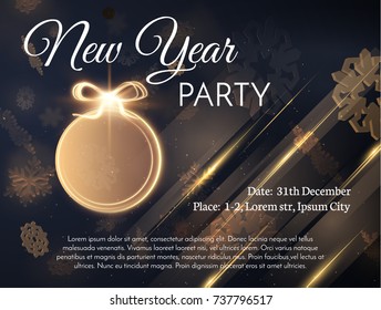 New year golden ball decoration holiday background. Vector EPS10.