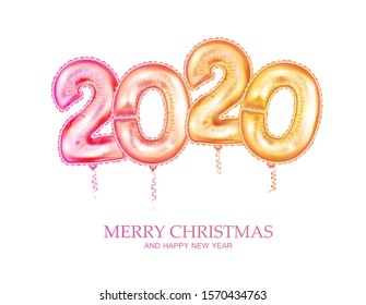New Year golden balloon, golden metallic numbers 2020. Realistic 3d design for poster or banner.