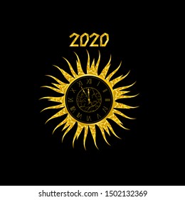 New Year golden clock and . Unique decorative element for your festive design. Vector illustration. 
