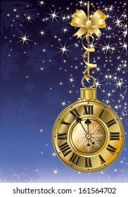 New Year golden clock, vector illustration