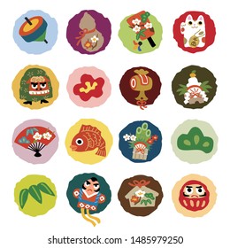 New Year good luck items icon illustration