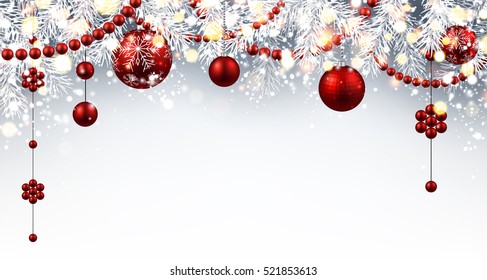 New Year gray background with red Christmas balls. Vector illustration.