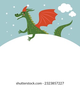 New Year of the green Dragon on the eastern calendar. Greeting card, banner with place for your text