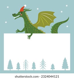 New Year of the green Dragon on the eastern calendar. Greeting card, banner with place for your text