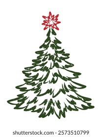 New Year green tree with a red star.