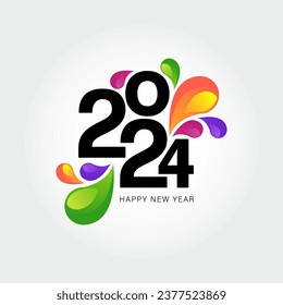 New Year greeting 2024 - fun party mood banner with fireworks on white background. New Year 2024 design template