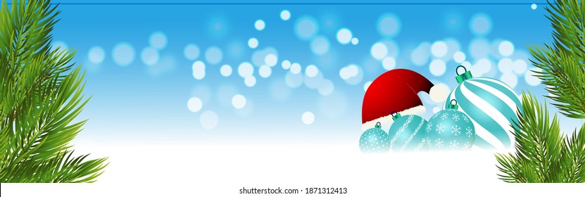 NEW YEAR GREETING BACKGROUND VECTOR ILLUSTARTION, BEAUTIFUL COLURFUL LIGHT BOKEH WITH XMAS TREE, CHRISTMAS BALLS FOR BACKGROUND CONCEPT