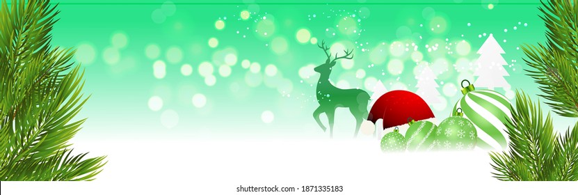 NEW YEAR' GREETING BACKGROUND VECTOR ILLUSTRATION WITH BEAUTIFUL COLURFUL LIGHT BOKEH, XMAS TREES AND CHRISTMAS BALLS, BACKGROUND CONCEPT