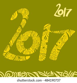 New Year greeting card. 2017 text vector illustration on green background.