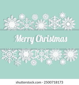 New Year greeting card blue with snowflakes marry christmas