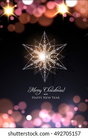 New Year greeting card with bokeh lights