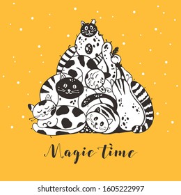 New Year greeting card with cartoon cats.
