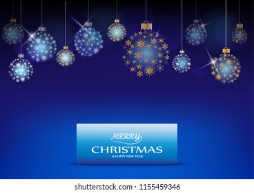 New Year greeting card design with  gold and silver christmas ball. Vector illustration