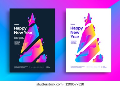 New Year greeting card design and stylized colorful christmas tree  Vector gradient illustration