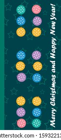 New Year greeting card design with stylized christmas ball and christmas tree. Vector illustration