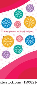 New Year greeting card design with stylized christmas ball and christmas tree. Vector illustration