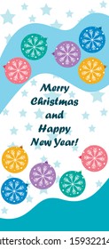 New Year greeting card design with stylized christmas ball and christmas tree. Vector illustration