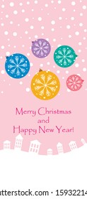 New Year greeting card design with stylized christmas ball and christmas tree. Vector illustration