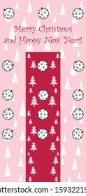 New Year greeting card design with stylized christmas ball and christmas tree. Vector illustration