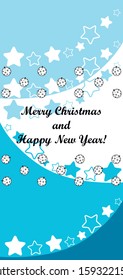 New Year greeting card design with stylized christmas ball and christmas tree. Vector illustration