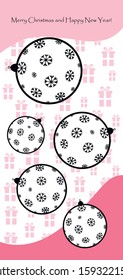 New Year greeting card design with stylized christmas ball and christmas tree. Vector illustration