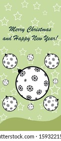 New Year greeting card design with stylized christmas ball and christmas tree. Vector illustration