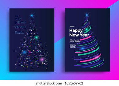 New Year greeting card design and stylized christmas tree  Vector illustration