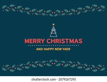 New Year greeting card design with stylized Christmas tree. Vector illustration. Christmas leaf pattern.