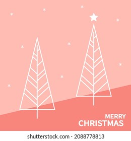 New Year greeting card design with stylized Christmas tree. Vector illustration. Christmas tree logo. Christmas in pink tones.