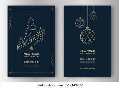 New Year greeting card design with stylized christmas ball and christmas tree. Vector illustration