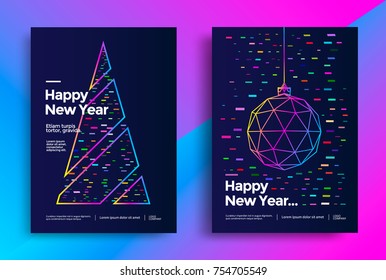 New Year greeting card design and stylized christmas ball   christmas tree  Vector illustration