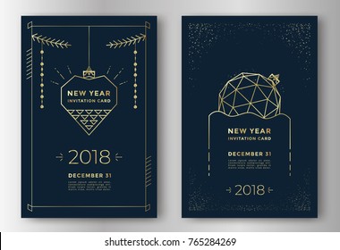 New Year greeting card design with stylized christmas ball and decorations. Vector illustration