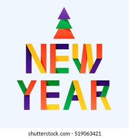 New Year greeting card with the different colored letters. Author letters covered by gradient. Cute illustration with the flat styled element. Fully editable vector design. 