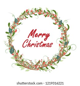 New Year greeting card elements. Christmas wreath set with winter floral. Vector illustration.