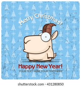 New Year greeting card with goat. Vector illustration