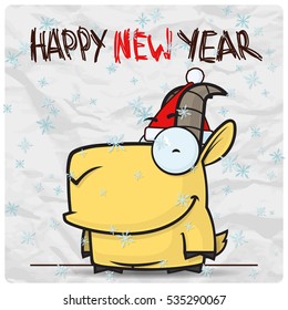 New Year greeting card with goat. Vector illustration