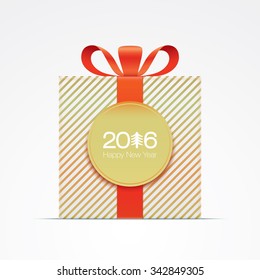 New year greeting card, with golden gift box.