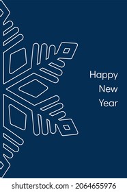 New Year greeting card. Half of snowflake on blue background. Minimalist style. Vector illustration