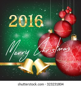 New Year Greeting Card or Invitation with Christmas balls and bells.
Vector illustration