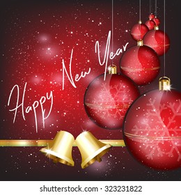 New Year Greeting Card or Invitation with Christmas balls and bells.
Vector illustration